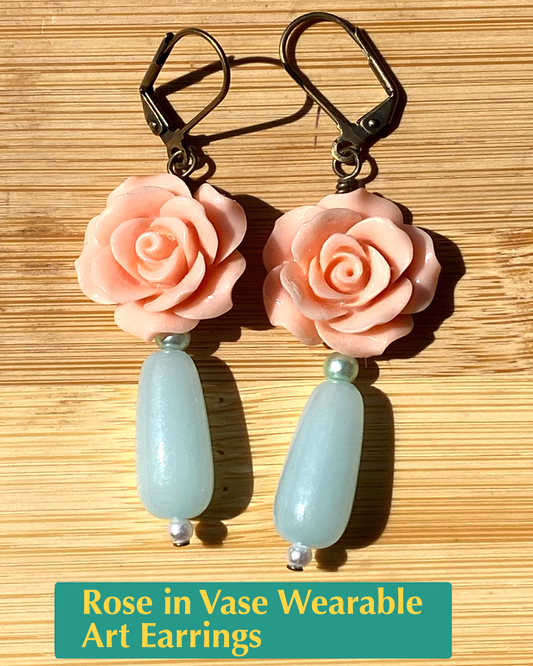Rose in Vase Wearable Art Earrings